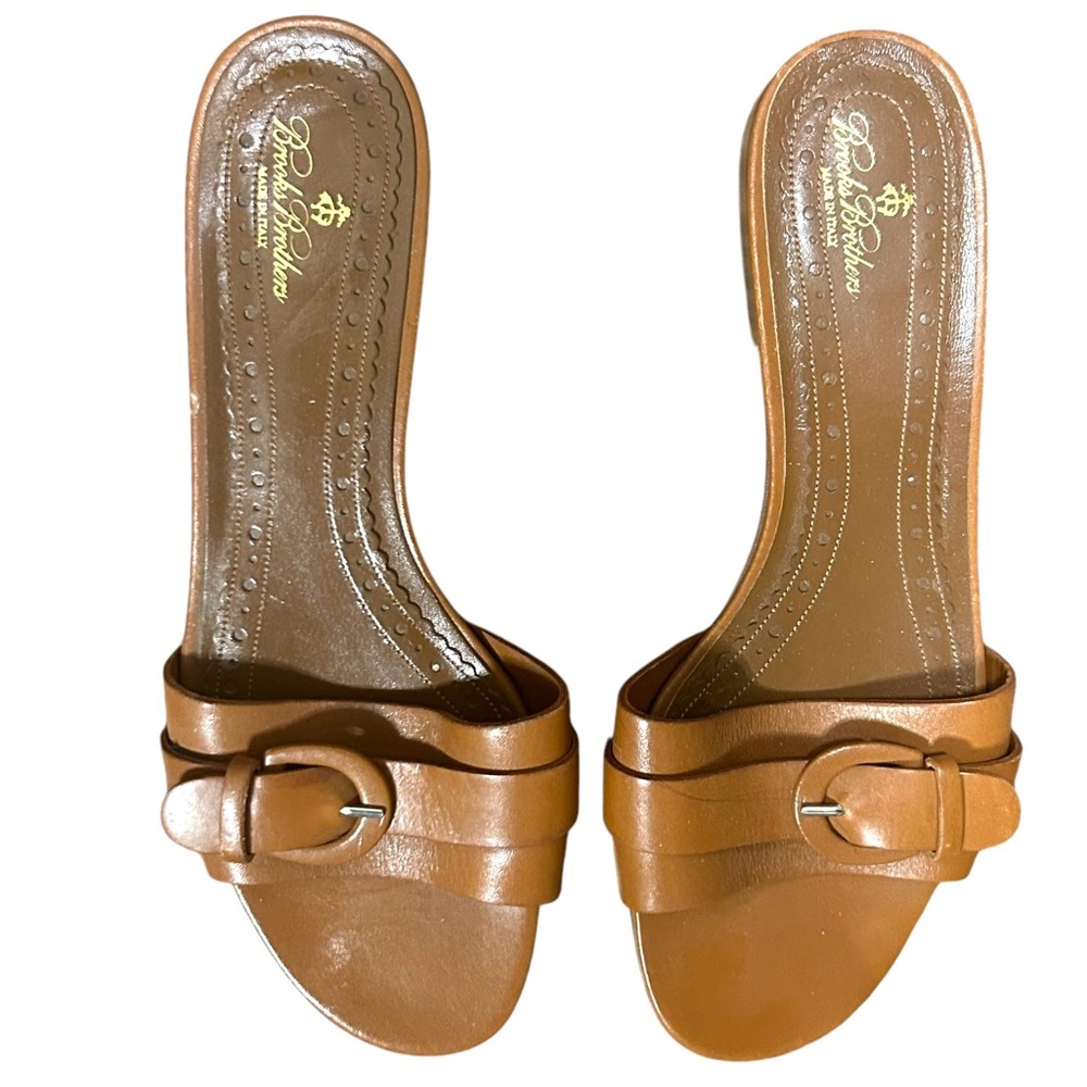 Brooks Brothers Slide Sandal Light Brown Leather Buckle Size 8.5